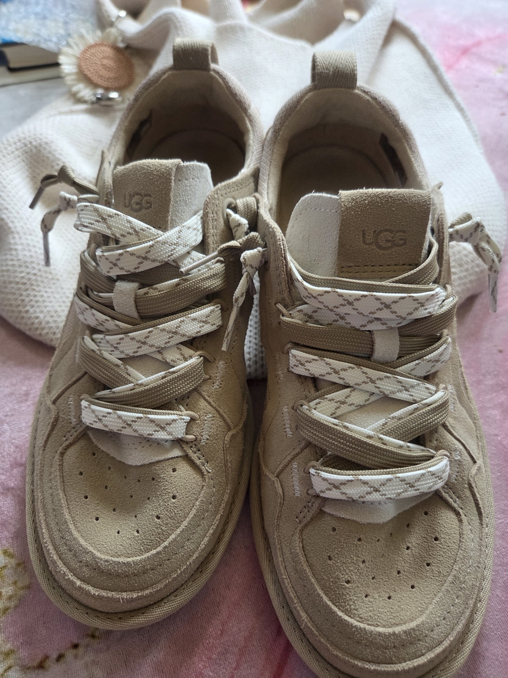 UGG Beige Suede Sneakers with Patterned Laces - Picture 3 of 16
